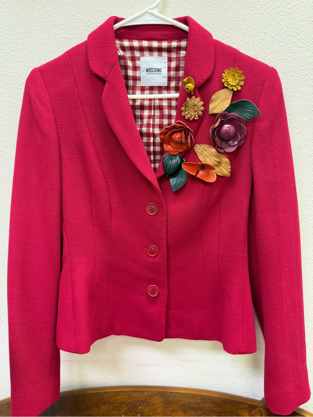 Moschino Dark Rose Women's Tailored Floral-Appliqué Blazer